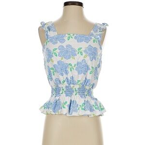 Draper James White and Blue Floral Smocked Blouse